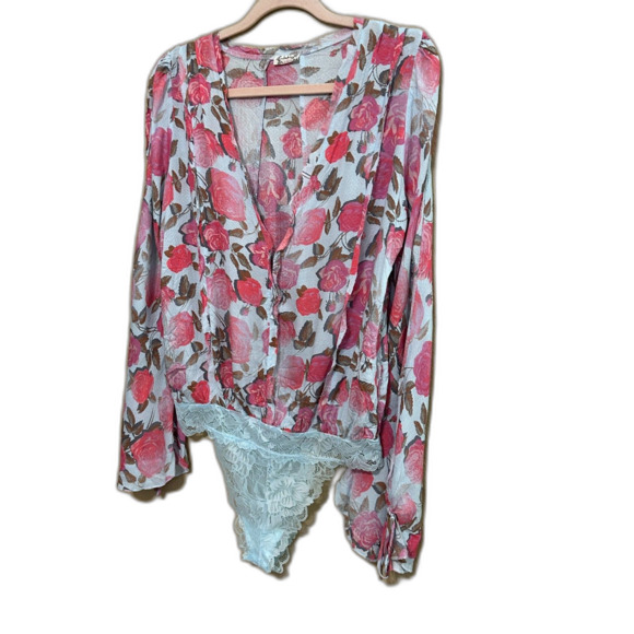 Intimately Free People Everything's Rosy Bodysuit Womens Small Pink Floral Boho - Picture 3 of 8